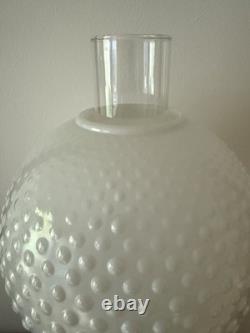 Vintage White Milk Glass Hobnail Hurricane Electric Table Lamp With Nightlight