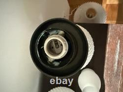 Vintage White Milk Glass Hobnail Hurricane Electric Table Lamp With Nightlight