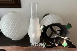 Vintage White Milk Glass Hobnail Hurricane Electric Table Lamp With Nightlight