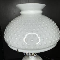 Vintage White Milk Glass Hobnail Hurricane Electric Table Lamp working