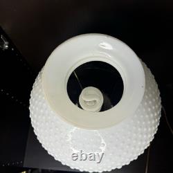 Vintage White Milk Glass Hobnail Hurricane Electric Table Lamp working