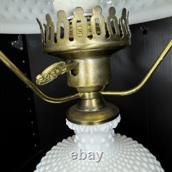 Vintage White Milk Glass Hobnail Hurricane Electric Table Lamp working