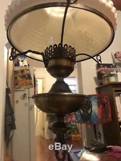 Vintage White Milk Glass Hobnail Hurricane Hanging Lamp 10 Wide Globe Fenton