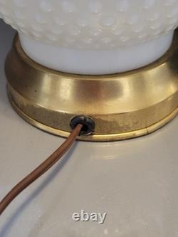 Vintage White Milk Glass Hobnail Hurricane Table Lamp W Nightlight Round Shade