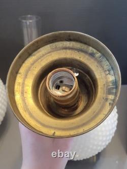 Vintage White Milk Glass Hobnail Hurricane Table Lamp W Nightlight Round Shade