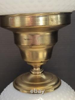 Vintage White Milk Glass Hobnail Hurricane Table Lamp W Nightlight Round Shade