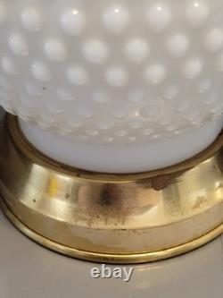 Vintage White Milk Glass Hobnail Hurricane Table Lamp W Nightlight Round Shade