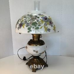 Vintage White Milk Glass Hurricane Table Lamp GWTW Parlor Lamp Floral Tested