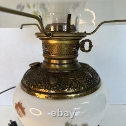 Vintage White Milk Glass Hurricane Table Lamp GWTW Parlor Lamp Floral Tested