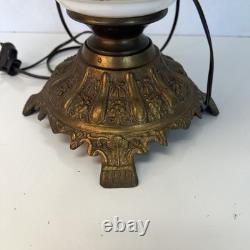 Vintage White Milk Glass Hurricane Table Lamp GWTW Parlor Lamp Floral Tested