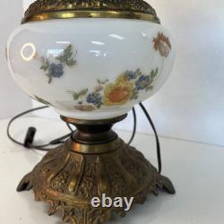 Vintage White Milk Glass Hurricane Table Lamp GWTW Parlor Lamp Floral Tested
