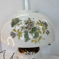 Vintage White Milk Glass Hurricane Table Lamp GWTW Parlor Lamp Floral Tested