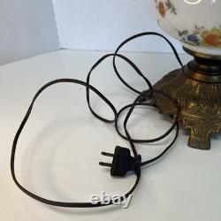 Vintage White Milk Glass Hurricane Table Lamp GWTW Parlor Lamp Floral Tested