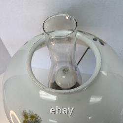 Vintage White Milk Glass Hurricane Table Lamp GWTW Parlor Lamp Floral Tested