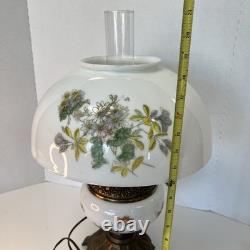 Vintage White Milk Glass Hurricane Table Lamp GWTW Parlor Lamp Floral Tested