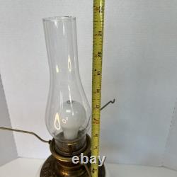 Vintage White Milk Glass Hurricane Table Lamp GWTW Parlor Lamp Floral Tested