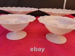 Vintage White Milk Glass Lace Edge Pedestal Footed Candy Bowl Lot Of 5 And Vase