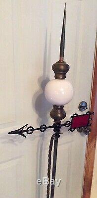 Vintage White Milk Glass Lightening Rod With Red Glass Directional Arrow