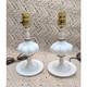 Vintage White Milk Glass Melon Boudoir Lamps Swirl Base Mid Century Pair 9.5in