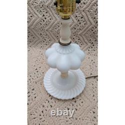Vintage White Milk Glass Melon Boudoir Lamps Swirl Base Mid Century Pair 9.5in