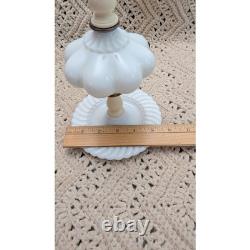 Vintage White Milk Glass Melon Boudoir Lamps Swirl Base Mid Century Pair 9.5in