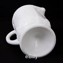 Vintage White Milk Glass Paneled Footed Pitcher Grape Vine Pattern 10.5 Tall