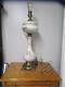 Vintage White Milk Glass Table Lamp Floral Design Footed Brass Base 32