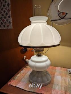 Vintage White Milk Glass Triple Melon Table Lamp