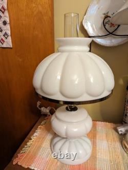 Vintage White Milk Glass Triple Melon Table Lamp
