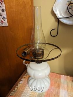 Vintage White Milk Glass Triple Melon Table Lamp