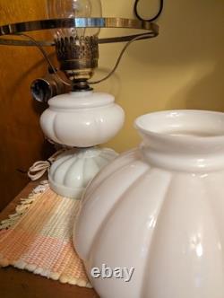 Vintage White Milk Glass Triple Melon Table Lamp