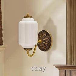 Vintage White Milk Glass Wall Sconce Light Antique Brass Fixture Hallway Lamp