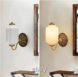 Vintage White Milk Glass Wall Sconce Light Antique Brass Fixture Hallway Lamp