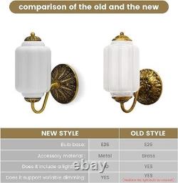 Vintage White Milk Glass Wall Sconce Light Antique Brass Fixture Hallway Lamp