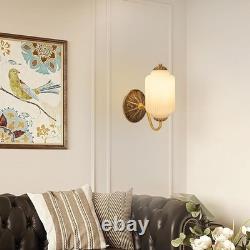 Vintage White Milk Glass Wall Sconce Light Antique Brass Fixture Hallway Lamp