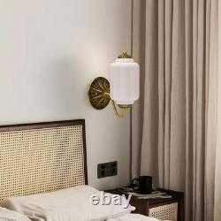 Vintage White Milk Glass Wall Sconce Light Antique Brass Fixture Hallway Lamp