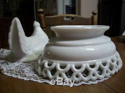 Vintage White Milk Glass Westmoreland Hen On A Laced Base- Perfect