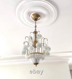 Vintage White Murano Milk Glass Calla Lily Chandelier