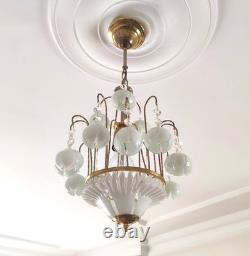 Vintage White Murano Milk Glass Calla Lily Chandelier