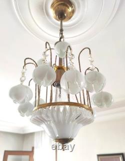 Vintage White Murano Milk Glass Calla Lily Chandelier