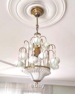 Vintage White Murano Milk Glass Calla Lily Chandelier