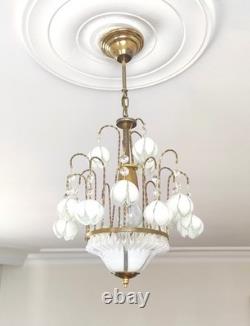 Vintage White Murano Milk Glass Calla Lily Chandelier