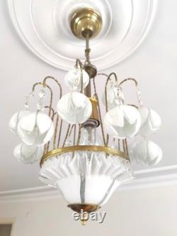 Vintage White Murano Milk Glass Calla Lily Chandelier