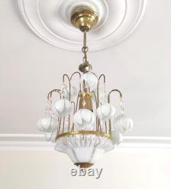 Vintage White Murano Milk Glass Calla Lily Chandelier