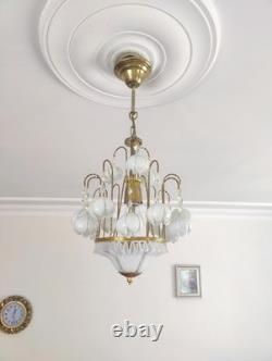 Vintage White Murano Milk Glass Calla Lily Chandelier