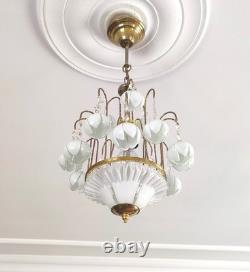 Vintage White Murano Milk Glass Calla Lily Chandelier