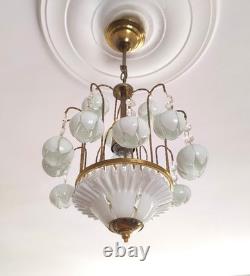 Vintage White Murano Milk Glass Calla Lily Chandelier