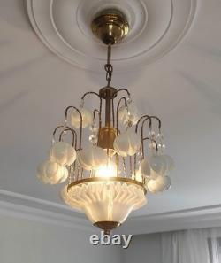 Vintage White Murano Milk Glass Calla Lily Chandelier