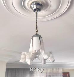 Vintage White Murano Milk Glass Chandelier