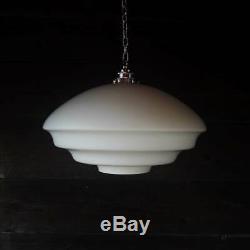 Vintage White Opaline Milk Glass Pendant Hanging Light With Chain